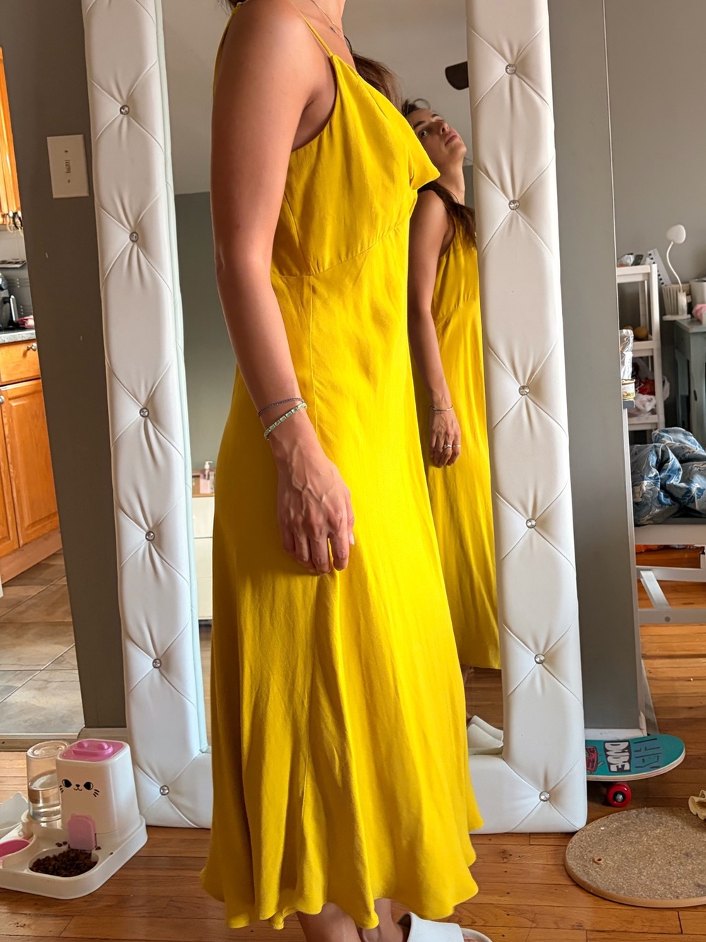 LOFT Chartreuse Cowl Slip Midi Dress - Picture 3 of 4